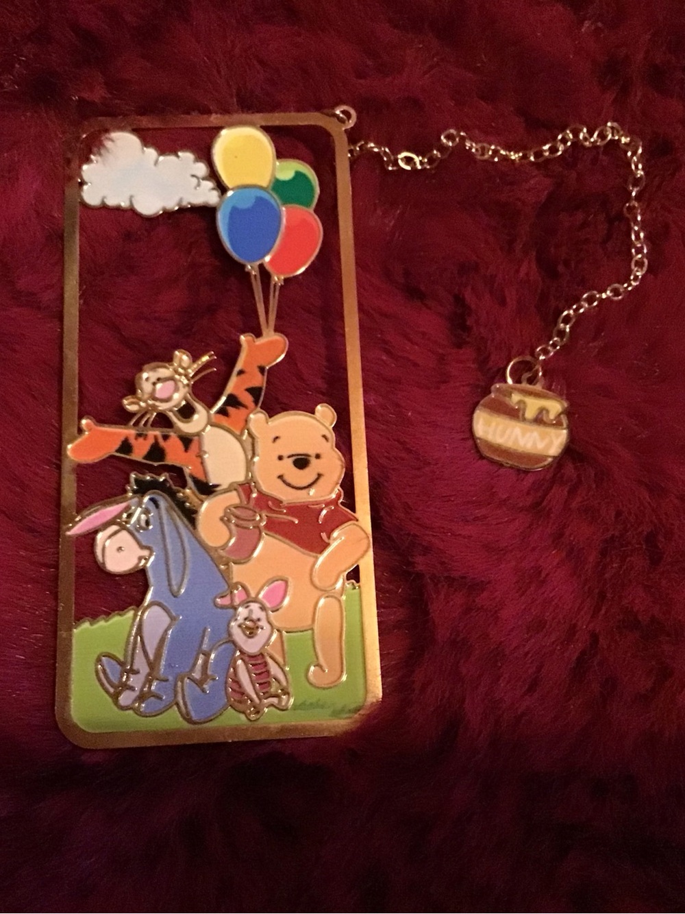 Disney Winnie the Pooh Enamel Bookmark with Colorful Balloons and Gold Charm